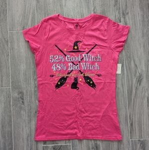NWT Women's Halloween Good Witch Bad Witch Fuchsia Pink Graphic T-Shirt